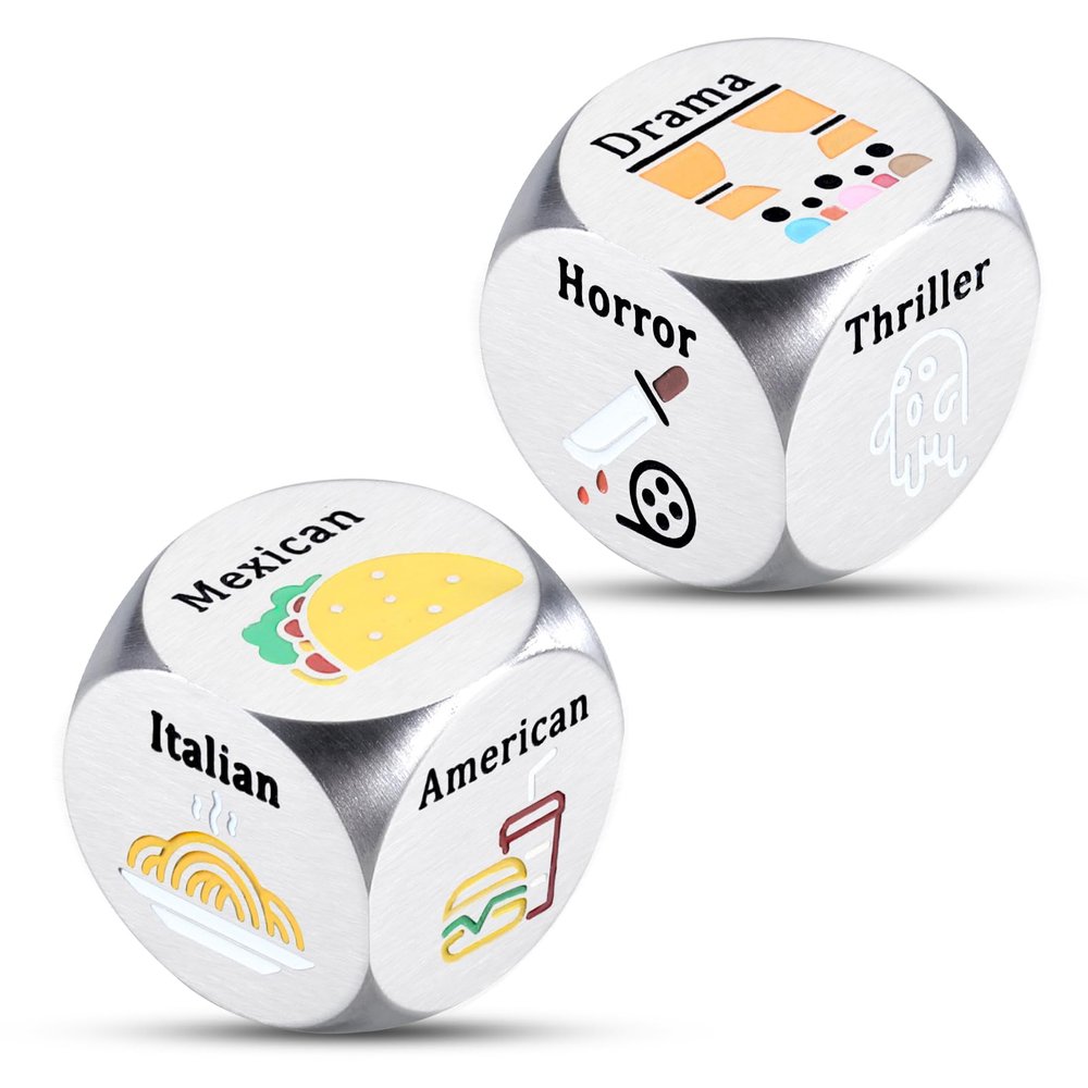 11th Anniversary Steel Gifts for Her Him 2 PCS Food Movie Date Night Dice Couples Gift for Wife Husband Boyfriend Girlfriend Birthday Gifts for Women Men Romantic Halloween Christmas Stocking Stuffers