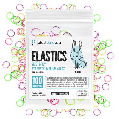 1000 Orthodontic Elastic Bands for Braces (Medium 4.5 Oz, 3/16" Rabbit) - Intraoral Latex Dental Rubber Bands for Teeth Alignment and Gap Closure, Assorted Colors (10 Bags of 100)