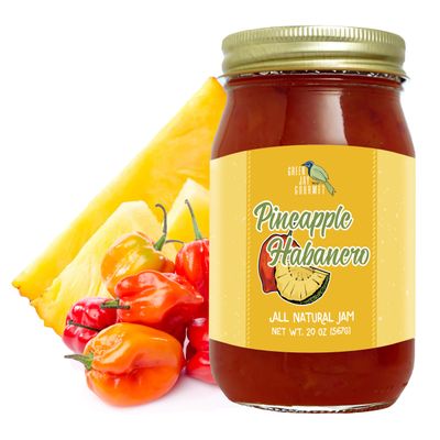 Green Jay Gourmet Pineapple Habanero Jam - All-Natural Pineapple Jam with Fresh Pineapple, Habanero Peppers & Lemon Juice - Vegan, Gluten-free Jam with No Preservatives - Made in USA - 20 Ounces