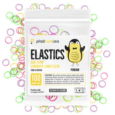 1000 Orthodontic Elastic Bands for Braces (Light 3.5 Oz, 5/16" Penguin) - Intraoral Latex Dental Rubber Bands for Teeth Alignment and Gap Closure, Assorted Colors (10 Bags of 100)