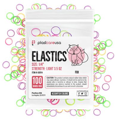 1000 Orthodontic Elastic Bands for Braces (Light 3.5 Oz, 1/4" Fox) - Intraoral Latex Dental Rubber Bands for Teeth Alignment and Gap Closure, Assorted Colors (10 Bags of 100)