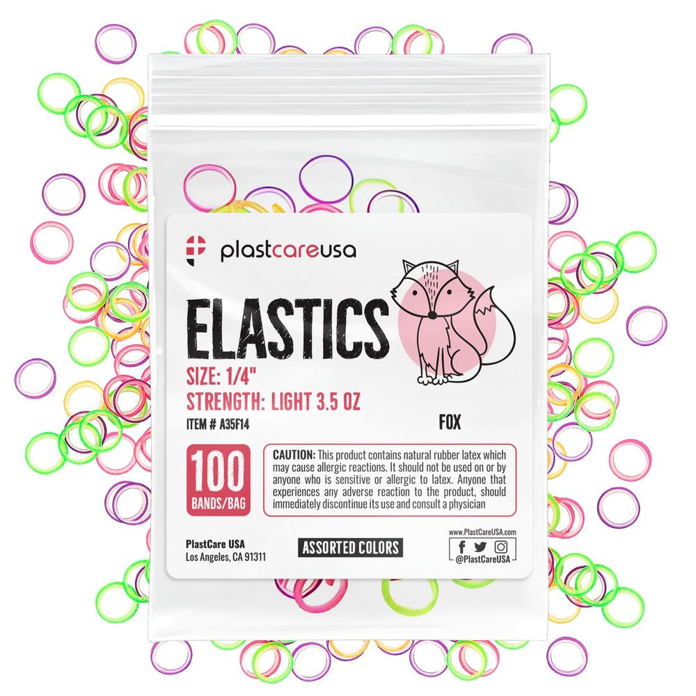 1000 Orthodontic Elastic Bands for Braces (Light 3.5 Oz, 1/4" Fox) - Intraoral Latex Dental Rubber Bands for Teeth Alignment and Gap Closure, Assorted Colors (10 Bags of 100)