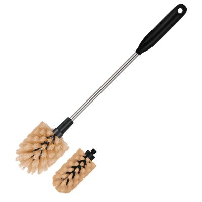 2-in-1 Long Handle Bottle Brush - Water Bottle Cleaning Accessories - Flexible Scrub Brush for Water Bottles,Mugs, Glasswares - with Replacement Brush HeadsDishwasher Safe ReusableBrown