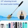 2-in-1 Long Handle Bottle Brush - Water Bottle Cleaning Accessories - Flexible Scrub Brush for Water Bottles,Mugs, Glasswares - with Replacement Brush HeadsDishwasher Safe ReusableBrown view 2