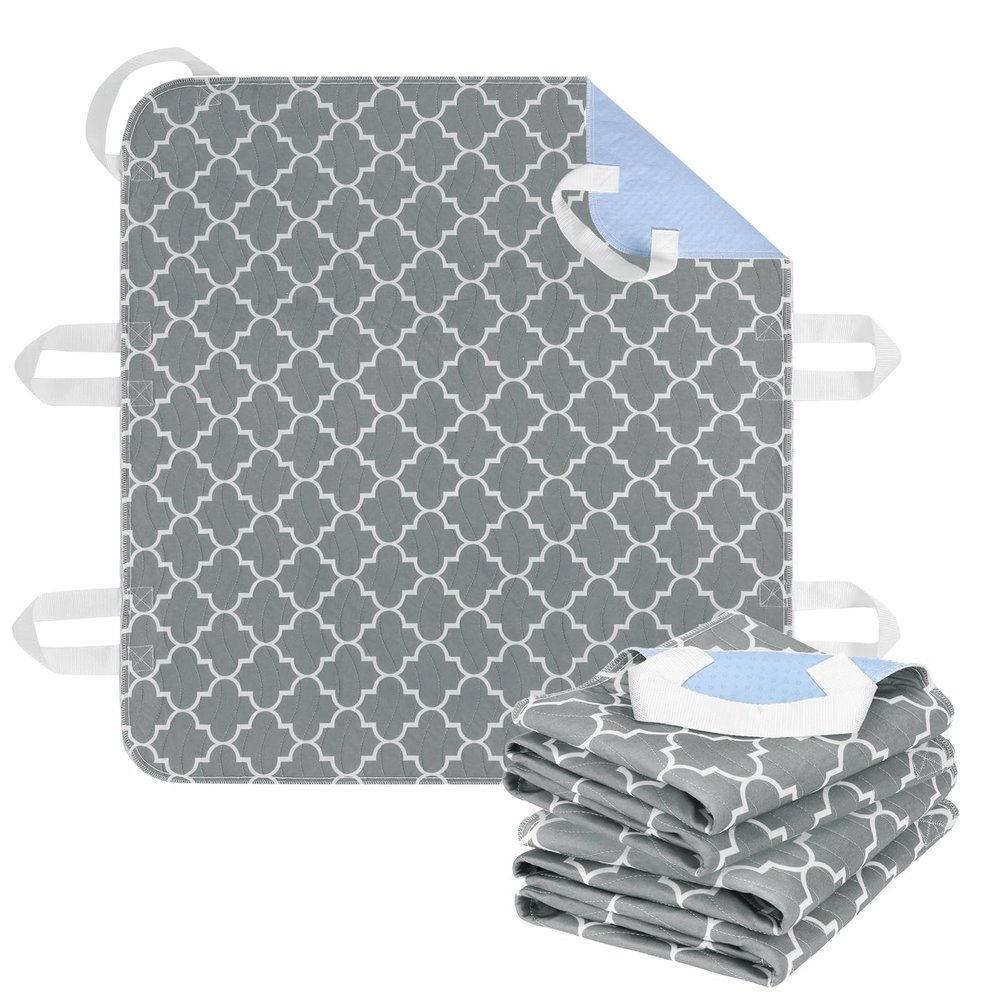 OUTCREATOR Positioning Bed Pads with 6 Handles - Easy Repositioning & Transfer for Elderly & Adults 34"x36" Waterproof Washable Incontinence Pads, Absorbent with Non-Slip Bottom (Pack of 2, Gray)
