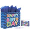 13" Large Blue Gift Bag Set with Greeting Card and White Tissue Papers (Laser Foil 'Happy Birthday') for Men's Birthday Party, Boys' or Kids' Parties, Baby Shower, Baby Boy - 13x5.2x10.2, 1 Pcs. view 1