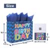 13" Large Blue Gift Bag Set with Greeting Card and White Tissue Papers (Laser Foil 'Happy Birthday') for Men's Birthday Party, Boys' or Kids' Parties, Baby Shower, Baby Boy - 13x5.2x10.2, 1 Pcs. view 2