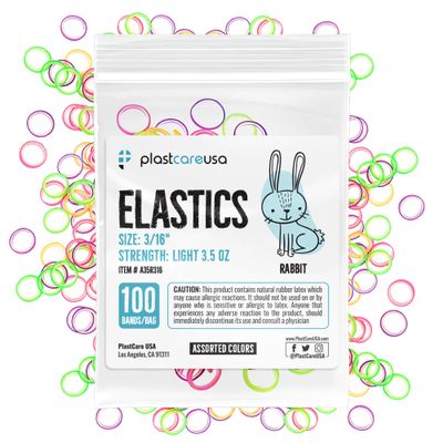 1000 Orthodontic Elastic Bands for Braces (Light 3.5 Oz, 3/16" Rabbit) - Intraoral Latex Dental Rubber Bands for Teeth Alignment and Gap Closure, Assorted Colors (10 Bags of 100)