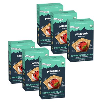 Patagonia Provisions Organic Sourdough Sea Salt Crackers (6 Pack) 3g Plant Protein Per Serving Made with Wheat Flour & Sea Salt Non-GMO, No Added Sugar - Crispy & Crunchy