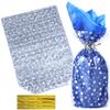 ZIMCEMS 50Pcs 12X16 inch Bottom Gusset Bags Silver Star Printed Clear Cellophane Gift Wrap Bags Basket Wrapping Large Cello Bags for Treats Mug with 5" Twist Ties view 1