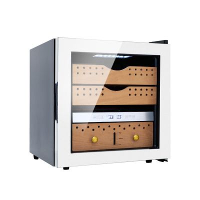 27L Humidor Cabinet Electric Humidity Control Cigar Cabinet Cooler 260 Capacity Cigar Fridge Humidor Accessory with 3 Layer Spanish Cedar Wood Shelves And Drawer, White