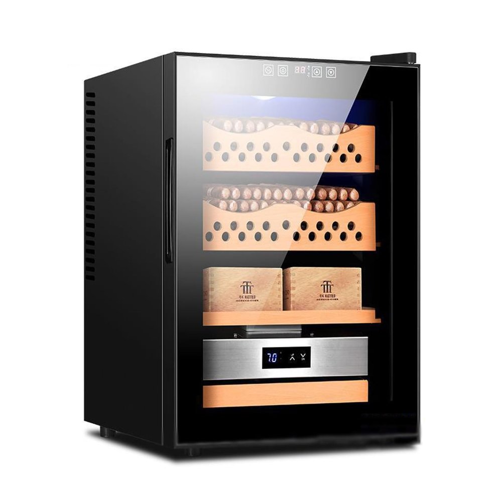 50L Humidor Cabinet Electric Cooling And Humidity Control Wine And Cigar Humidor Fridge with Bult-in Water Tank And Spanish Cedar Wood Drawer Shelves