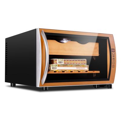 Eljeczt 25L Cigar Humidor Cabinet Electric Cooling & Humidity Control 150 Count with 2 Layer Spanish Cedar Wood Shelves & Drawer Touch Screen Display for Men Father Husband
