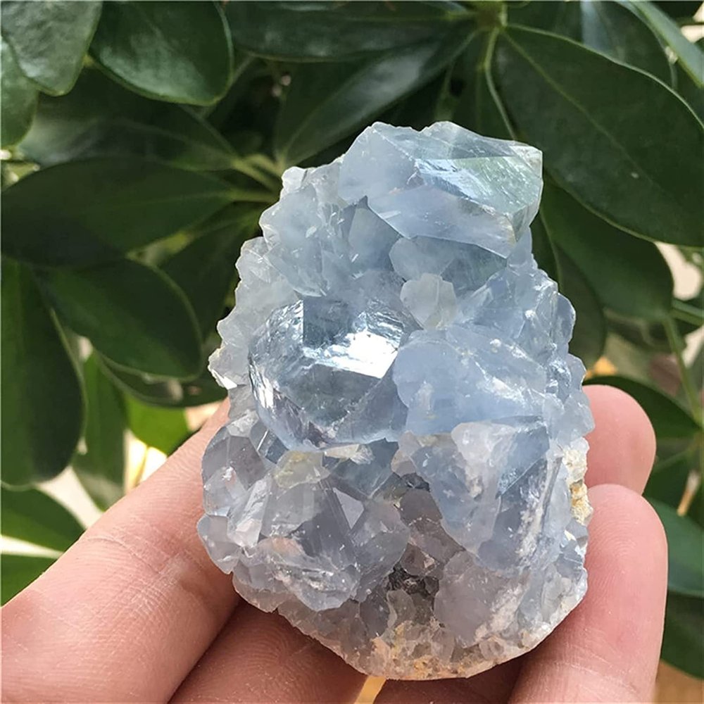 MESKEL Minerals Stones Natural Blue Celestite-Crystal Cluster-Mineral Copy for Decoration Crystal Stones Decoration (Size : 60-80g)