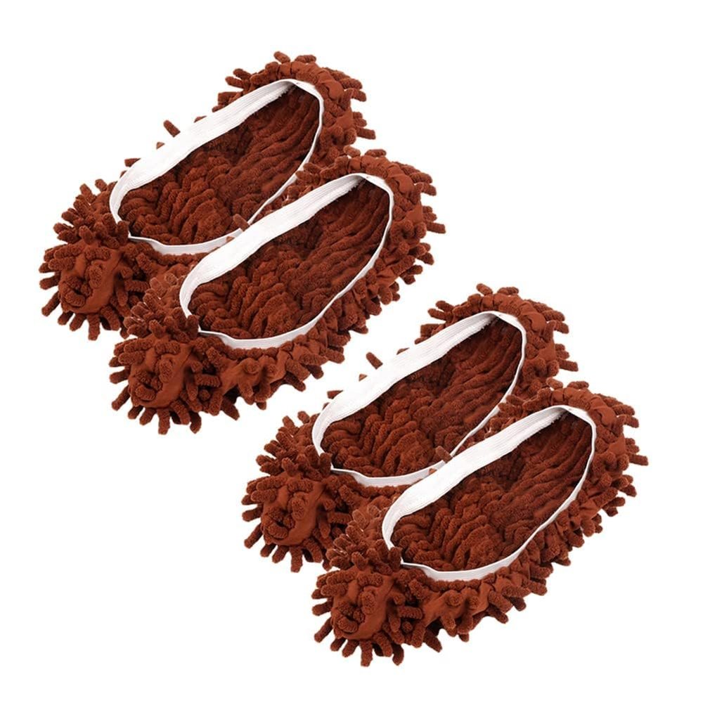 Streamzio Mop Socks - 2 Pairs Household Soft Washable Reusable Mopping Slippers, Feet Mop Slippers for Floor Cleaning, Sweeping (Coffee)