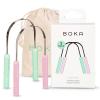 Boka Tongue Scraper for Adults & Kids with Case - Stainless Steel Tongue Cleaner w/Linen Travel Pouch - Scrubber to Remove Tongue Buildup and Freshen Breath (Pack of 2), Green and Pink view 1