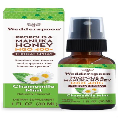 Wedderspoon Propolis and Manuka Honey Throat Spray, Chamomile & Mint, 1 Fl Oz (Pack of 1), Sore Throat Relief, Natural Immune Support
