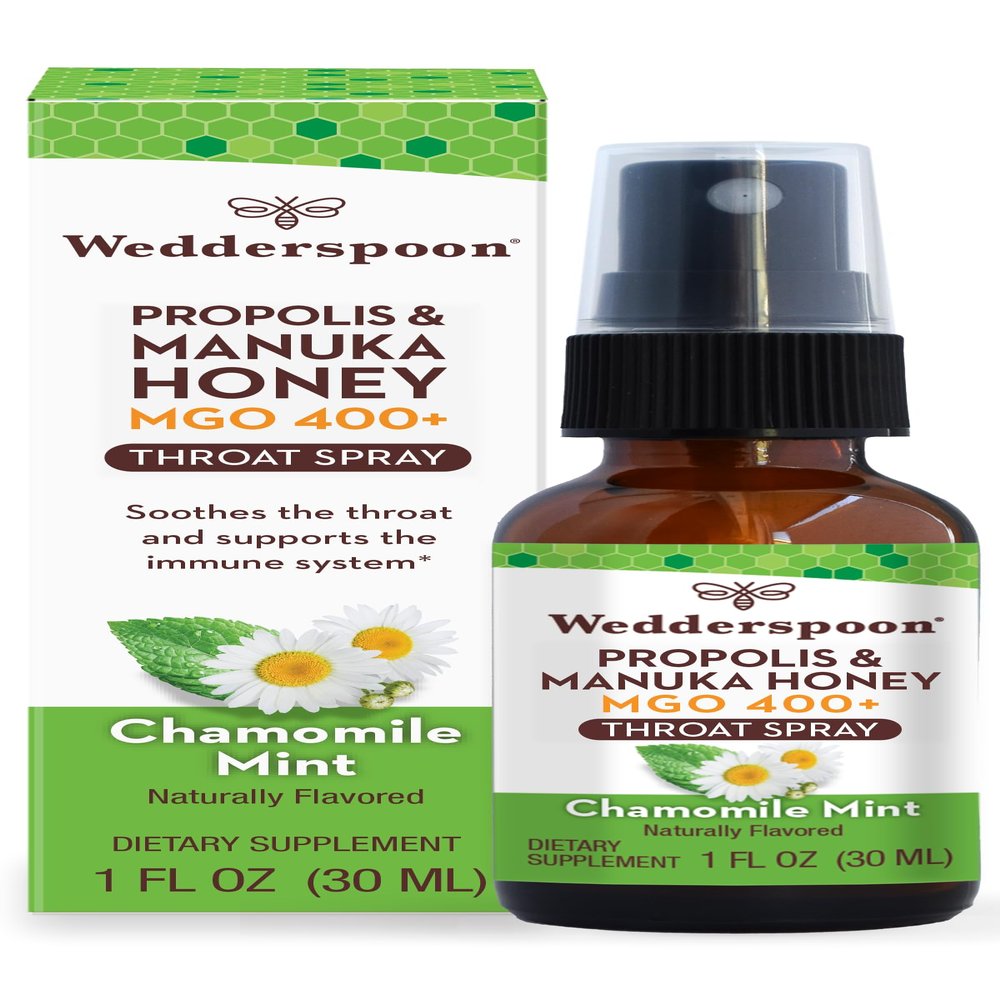 Wedderspoon Propolis and Manuka Honey Throat Spray, Chamomile & Mint, 1 Fl Oz (Pack of 1), Sore Throat Relief, Natural Immune Support