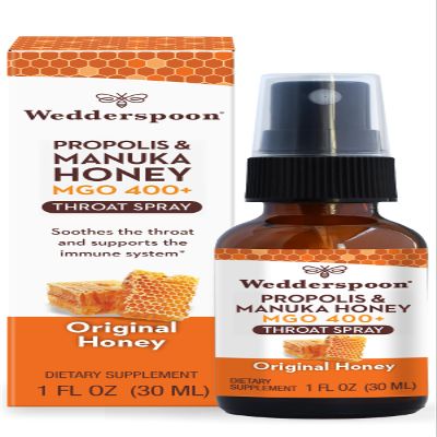 Wedderspoon Propolis and Manuka Honey Throat Spray, Original Honey, 1 Fl Oz (Pack of 1), Sore Throat Relief, Natural Immune Support