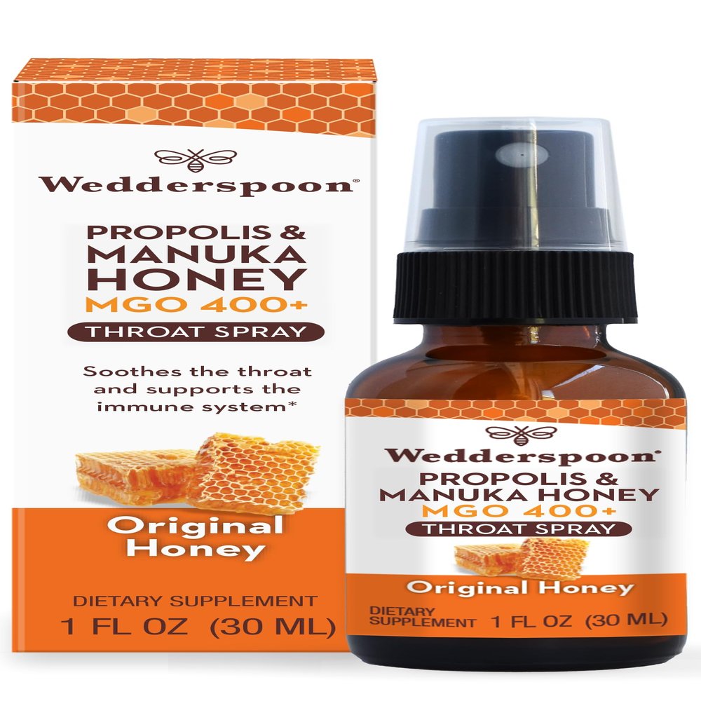 Wedderspoon Propolis and Manuka Honey Throat Spray, Original Honey, 1 Fl Oz (Pack of 1), Sore Throat Relief, Natural Immune Support