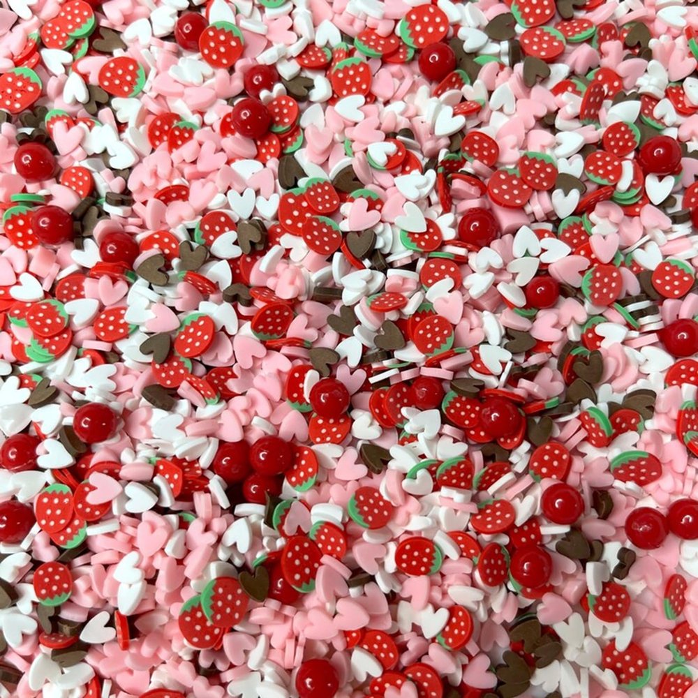 10 garm Chocolate Strawberry Heart Polymer Clay Sprinkle Mix, Love Chocolate Strawberry Pearl Polymer Clay, Valentine Polymer Clay, Fake Candy Nail Art Faux Craft, DIY Project