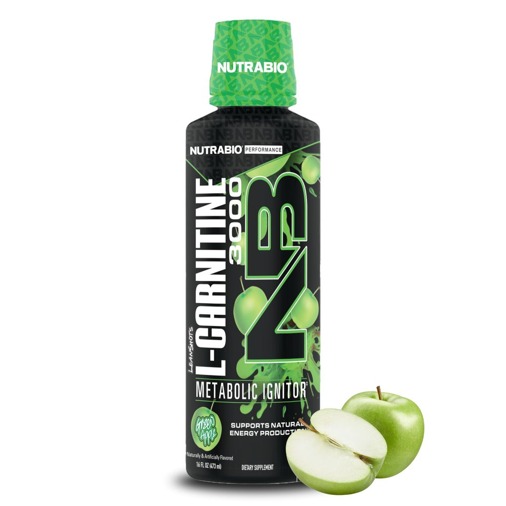 NutraBio  L-Carnitine Liquid Shots  3000mg, (Green Apple)  10mg of Vitamin B-5  Zero Carbs & Sugars  Energy Production  Muscle Recovery