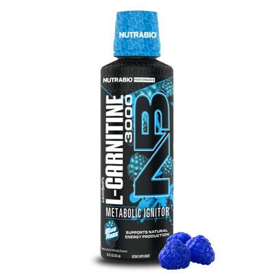 NutraBio  L-Carnitine Liquid Shots  3000mg, (Blue Razz)  10mg of Vitamin B-5  Zero Carbs & Sugars  Energy Production  Muscle Recovery
