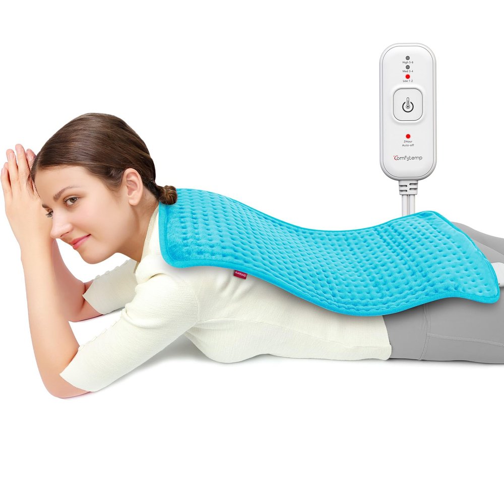 Comfytemp Heating Pad for Back & Period, FSA Eligible Electric Large Heat Pad, 2H Auto Off, Birthday Gifts for Women Mom Dad, HSA Moist Neck Shoulder Legs Knee Heated Pad Washable, 12"x24", Sky Blue