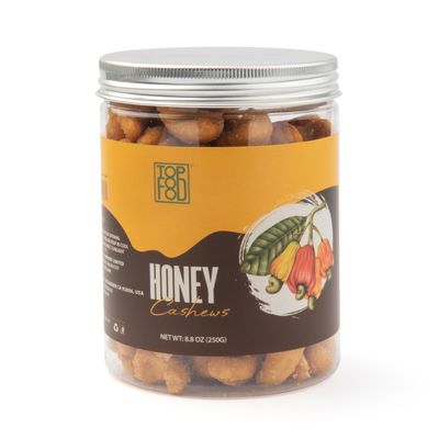 TopFood Premium Roasted Cashews, Honey Coated  Whole, Vegan, Healthy Snack, Plant-Based Protein (8.8 Oz Canister)