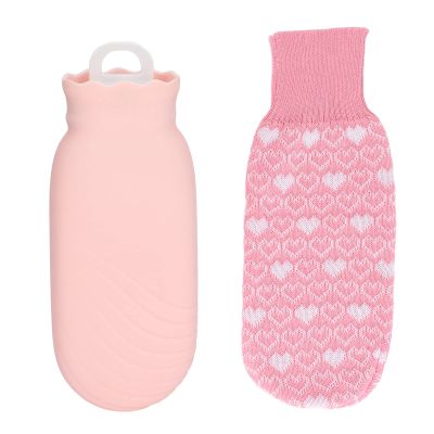 550ml Hot Water Bag Hot Water Bottle Silicone Water Bottle with Cover Knitted Silicone Plush Cute Cartoon Explosion Proof Leakproof for Family Life (Pink)