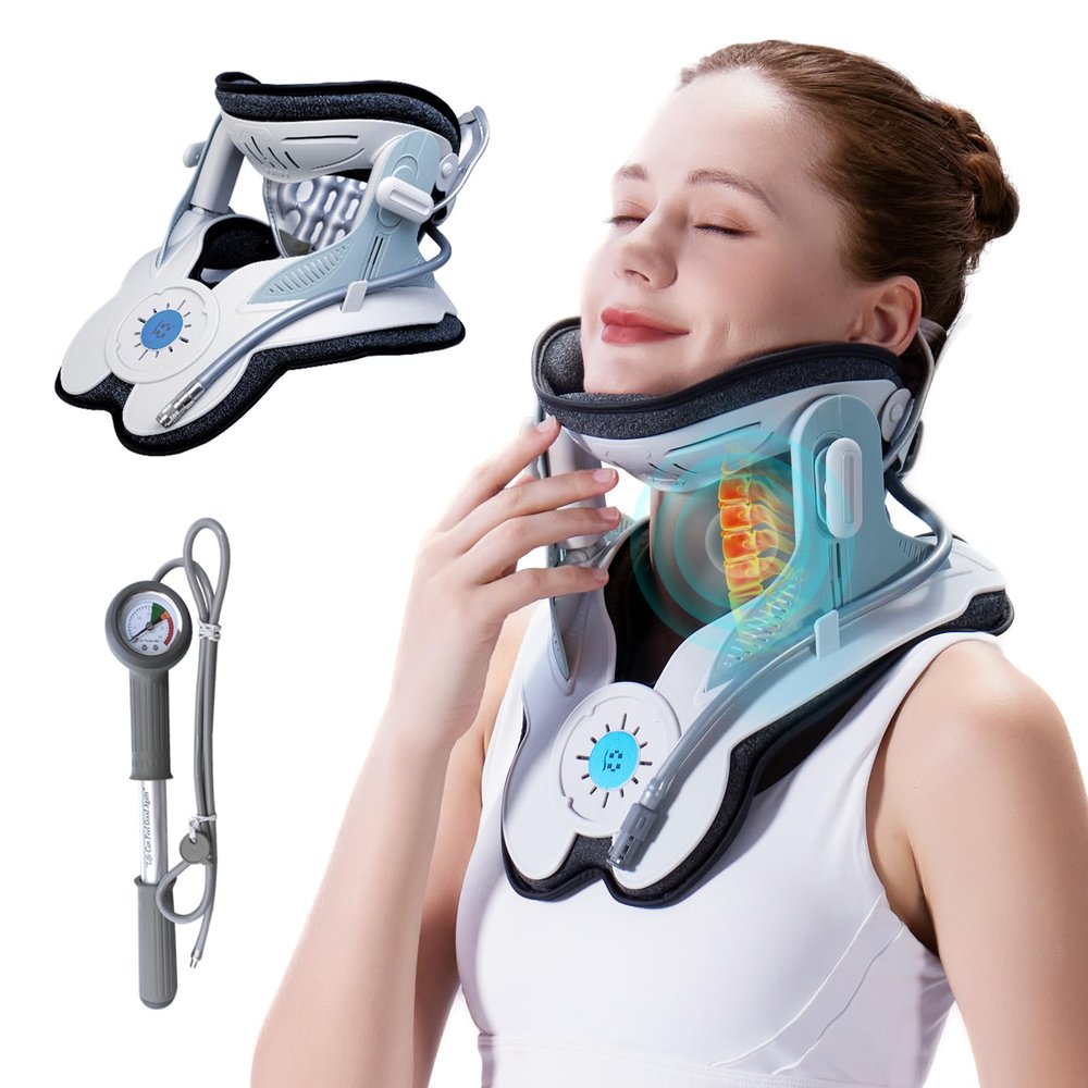ALPHAY Cervical Traction Device, Neck Stretcher for Cervical Pain Relief, Air Pump Neck Brace with 3 Power Traction and 8 Airbag Support, Neck Decompression and Neck Tension Relief
