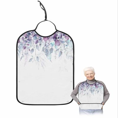 Eucalyptus Plant Adult Bib for Adults Men, Women, Washable & Adjustable Terry Cloth Bib with Crumb Catcher Reusable Waterproof Clothing Clothes Protector Apron Gradient Purple Botanical Leaves