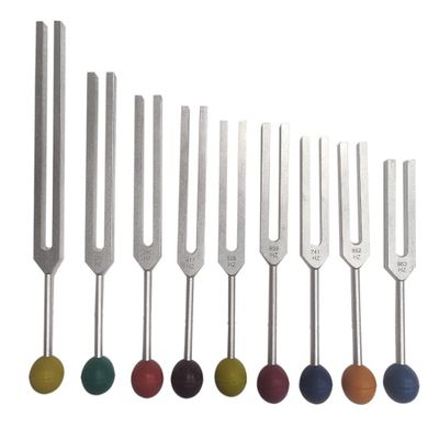 KASHSURG Solfeggio Tuning Fork Set - 9 Tuning Forks Perfect for DNA Healing w Chakra Color Rubber Balls and Wood Hammer Mallet, Sound Therapy,(174 Hz, 285 Hz, 396 Hz, 417 Hz, 528 Hz, 639 Hz etc) set 9