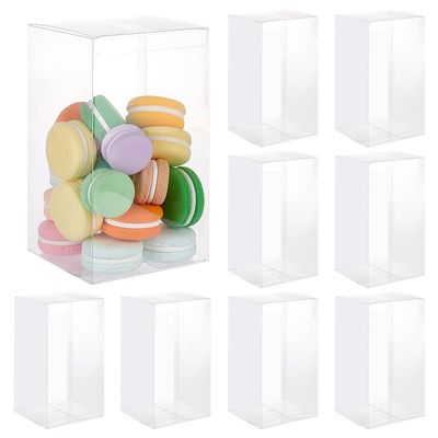 BENECREAT 10PCS Rectangle Clear Plastic Gift Box, 3.9x3.9x7.1inch Candy Gift Wrapping Supplies for Wedding Valentine, Birthday Party Chocolates, Candies, Home Decoration