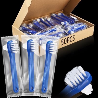 Qinyoung 50 Pcs Denture Brush Individually Dual Headed Firm Hard Bristle Toothbrush Denture Cleaner Brush for Cleaning Dentures, Retainers, False Teeth, Braces