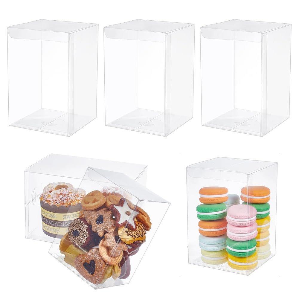 BENECREAT 10pcs Clear Favor Box 4x4x6 Inches Plastic Gift Packing Box for Candy Choclate and Dessert, Baby Shower Party Treats, Valentine Festival Gift Packaging