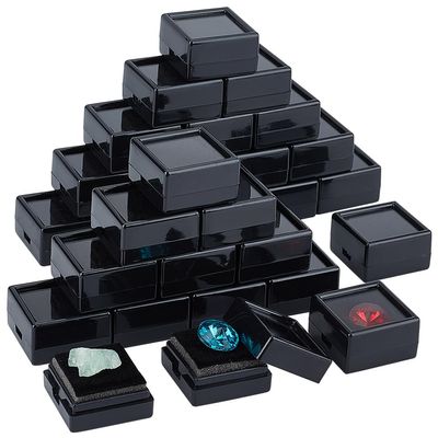 BENECREAT 72 Pack Gemstone Display Box Plastic Diamond Display Case Black Jewelry Box with Clear Lids, Sponge for Treat, Gems, Diamond, Gift Packing, 1.2x1.2x0.6