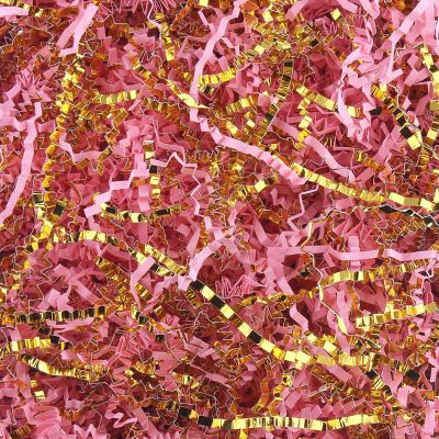 TANMWZK Crinkle Cut Paper Shred Filler 2 LB Gift Wrapping & Gift Basket Filler for Christmas,Halloween & Wedding Decorations,Easter Basket Grass Filler,Crafting Activities (Pink and Gold)