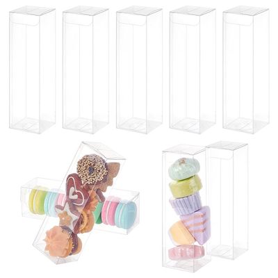 BENECREAT 20PCS Clear Favor Boxes 1.95x1.95x7 Inch, Rectangle Wedding Favour Boxes PVC Transparent Gift Boxes for Cupcakes Candy Chocolate Cake Gift Wrapping Baby Shower