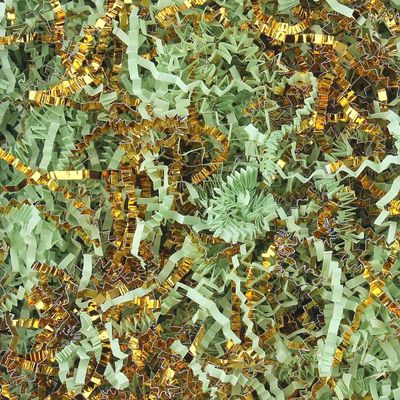 TANMWZK Crinkle Cut Paper Shred Filler 2 LB Gift Wrapping & Gift Basket Filler for Christmas,Halloween & Wedding Decorations,Easter Basket Grass Filler,Crafting Activities (Light green and gold)