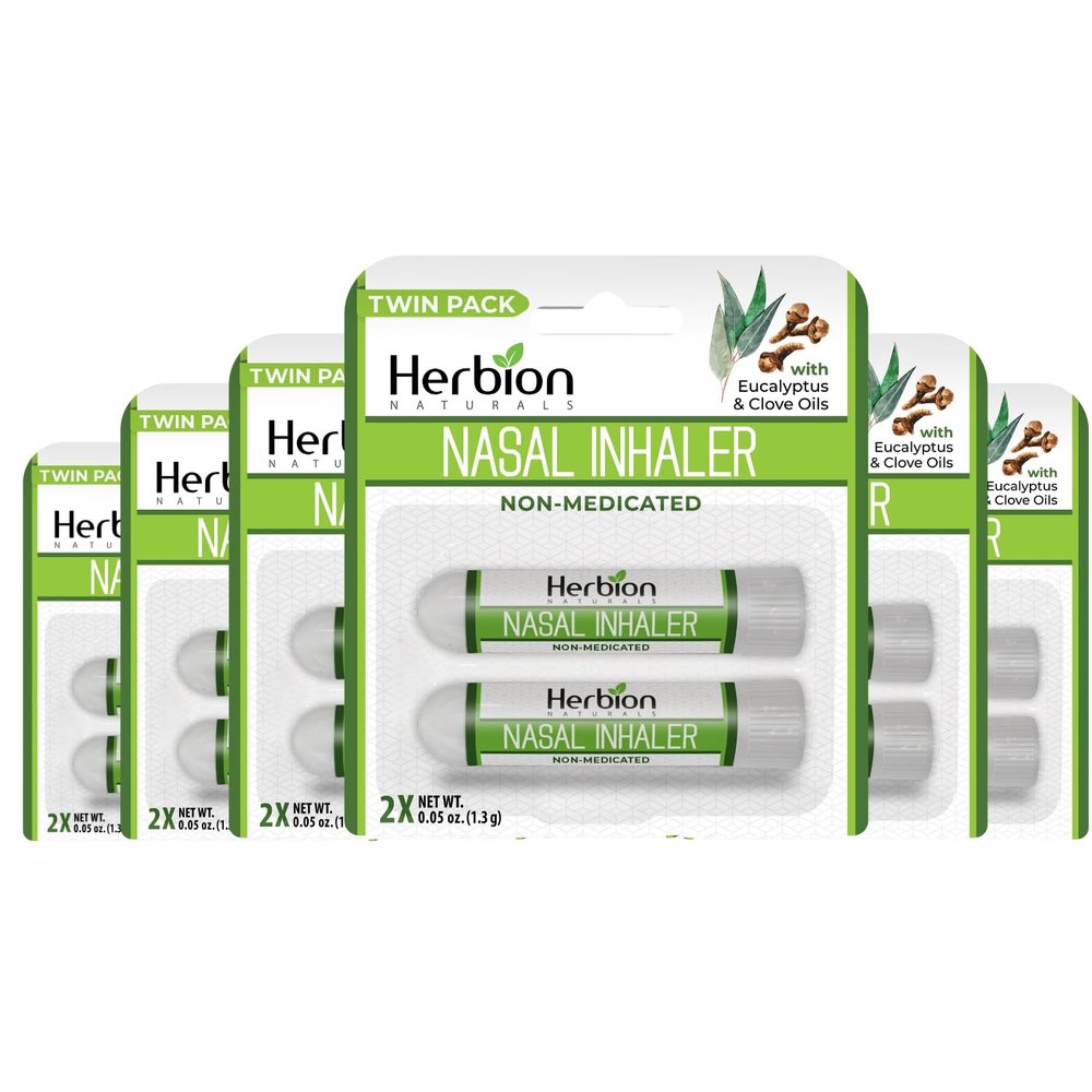 HERBION Naturals Nasal Inhaler: Natural Relief for Nasal Congestion & Sinus Pressure; Non-Medicated Sticks with Essential Oils, Soothing Vapor, for Easy Breathing; 2-Pack - 12 Count (Pack of 6)