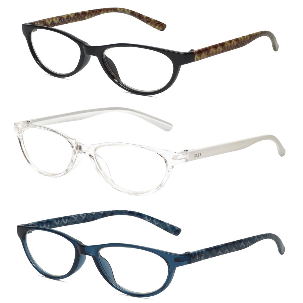 Calabria L 15579 Reading Glasses +2.00 Black,Crystal Clear,Blue 3 Pack Holiday Gift Box Set Womens Trendy Eyeglasses Readers