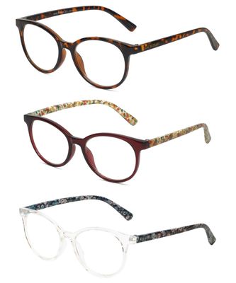 Calabria IM 31325 Reading Glasses +2.00 Tortoise,Crystal Clear,Red Floral 3 Pack Holiday Gift Box Set Womens Trendy Eyeglass