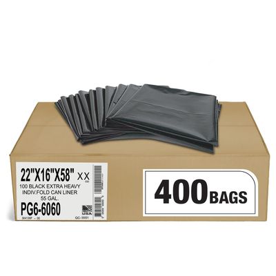 Aluf Plastics 55-60 Gal Black Heavy Duty Garbage Bags 2 Mil - 38"x 58" - Pack of 400 - For Contractor, Outdoor, Construction, & Storage