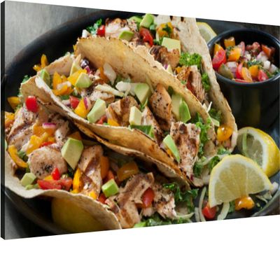 Canvas Wall Art for Living Room Bedroom Grilled Salmon Tacos Avocado Fresh Salsa and Kale Coleslaw Big Large Wall Art Decor Framed Painting Wall Pictures Prints Artwork Office