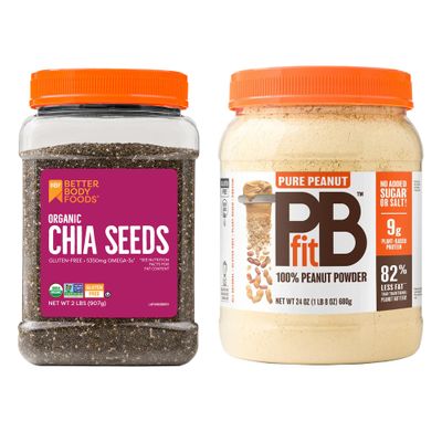 BetterBody Foods Organic Chia Seeds, 32 Oz + PBfit Pure Peanut, Powdered Peanut Powder, 24 oz