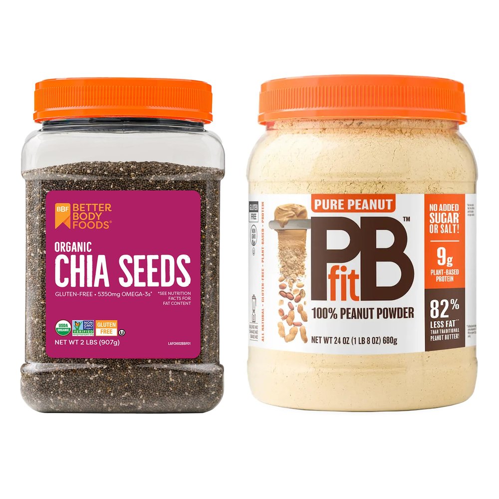 BetterBody Foods Organic Chia Seeds, 32 Oz + PBfit Pure Peanut, Powdered Peanut Powder, 24 oz