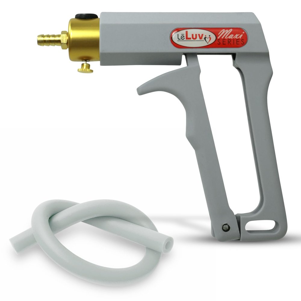 LeLuv Vacuum Pump Grey Maxi Ergonomic Handle with Release Valve - Bundle with Clear Hose and Fitting