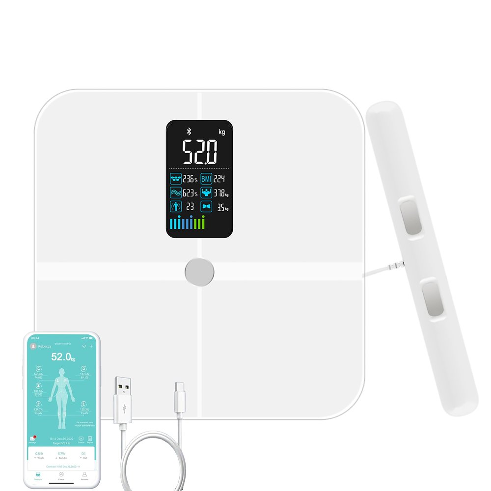 VITSOL 8 Electrode Smart Body Fat Scale, Scales for Body Weight and Fat, Large Display BMI Digital Weight Scale, Composition Analyzer with Report, Accurate Bathroom Scale for Weight Muscle White