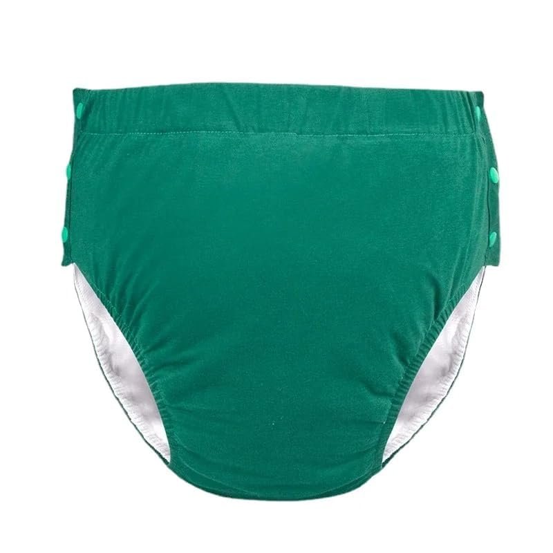 Cotton Adult Incontinence Washable Waterproof Urine Pants Elderly Urinary Leakage Underwear (Green,Large)